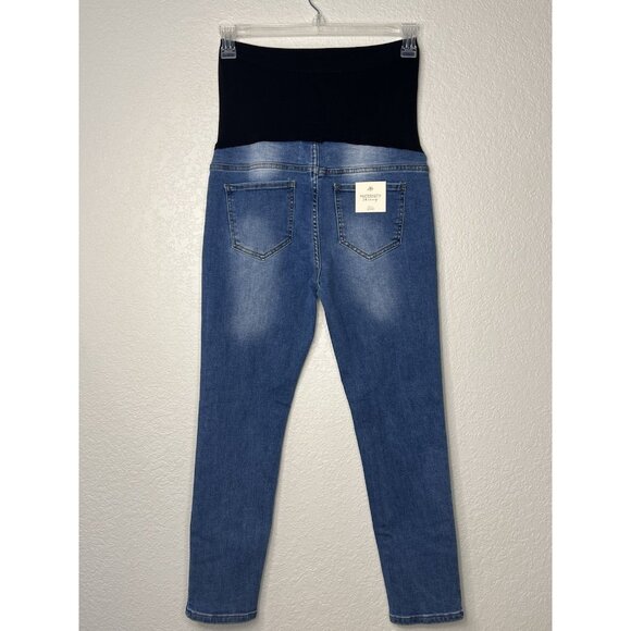 LOVE SOHO MATERNITY FULL PANEL STRETCHY BLUE JEANS SIZE L Medium Wash NWT - Picture 6 of 10
